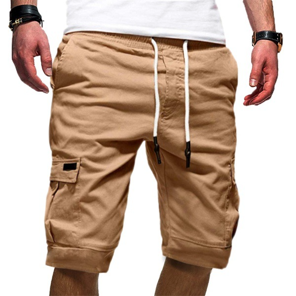 Men's Cargo Shorts Cotton Drawstring Waist Flap Pocket Relaxed Fit