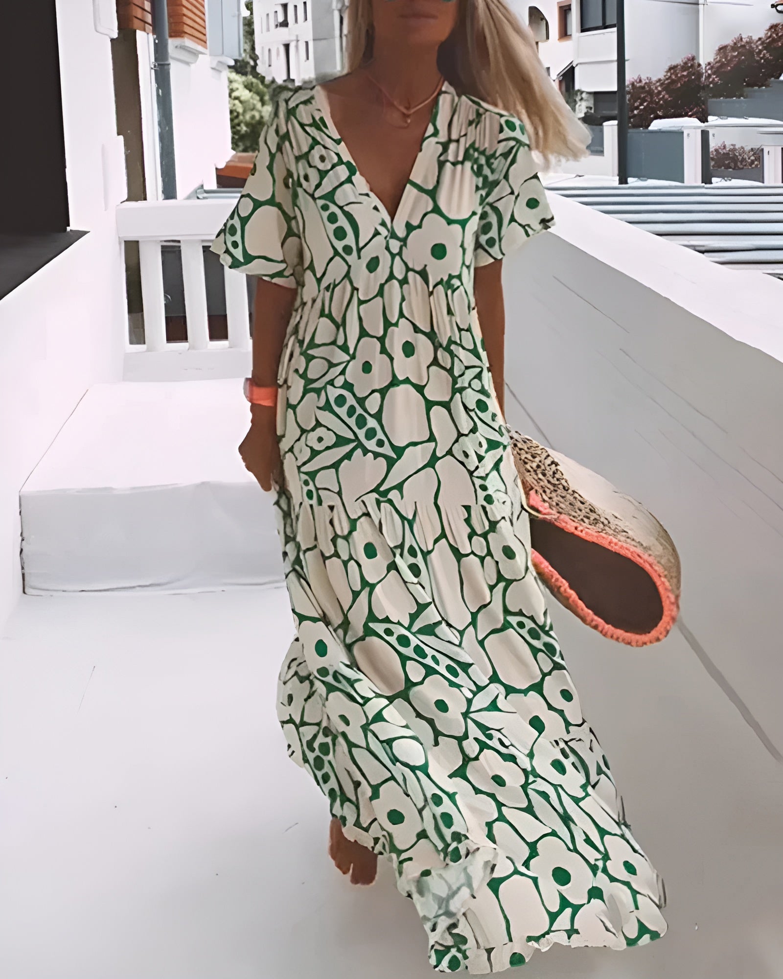 Women's Maxi Dress Woven Fabric V Neck Flutter Sleeve Relaxed Fit