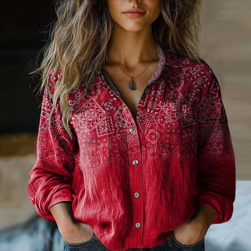 Women's Blouse Cotton Relaxed Fit Bohemian Print