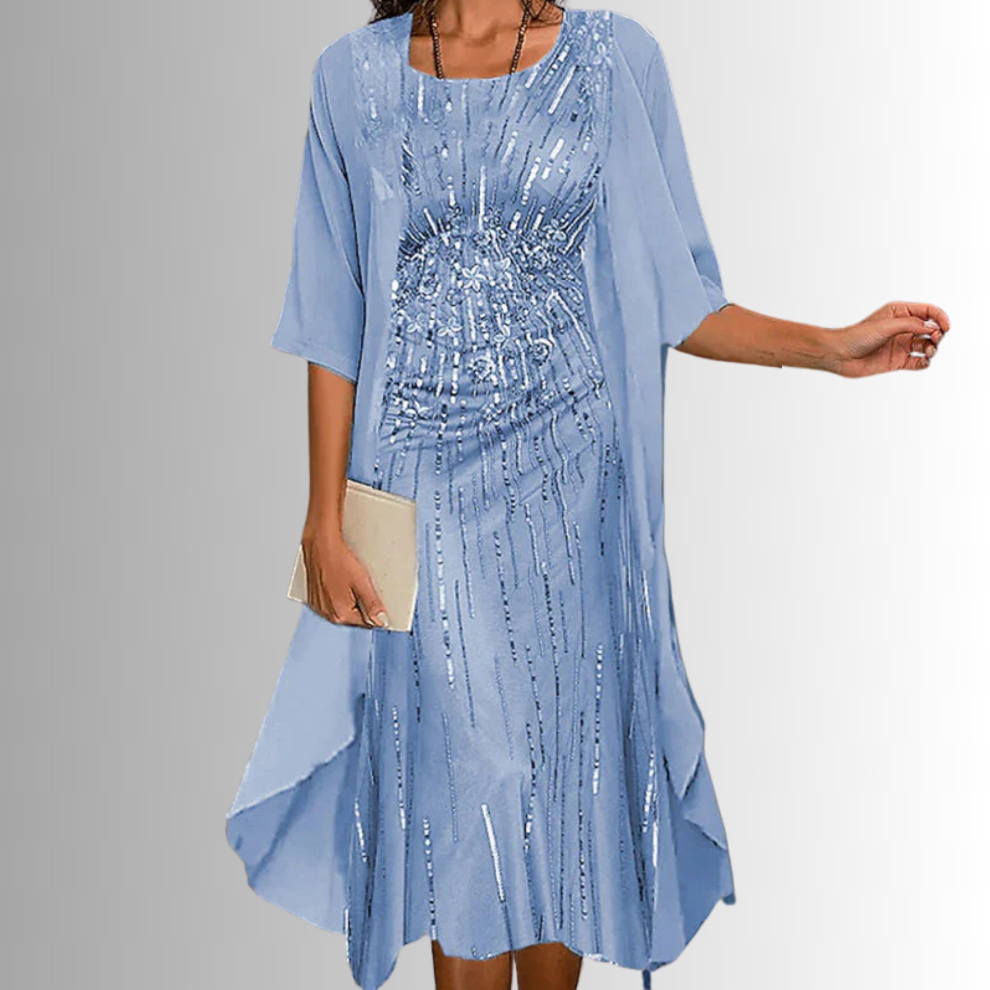 Women's Layered Midi Dress  Chiffon Fabric Open Front Duster