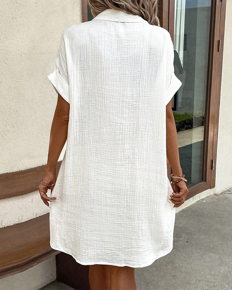 Women's Shirt Dress Woven Fabric Button Front Pocket
