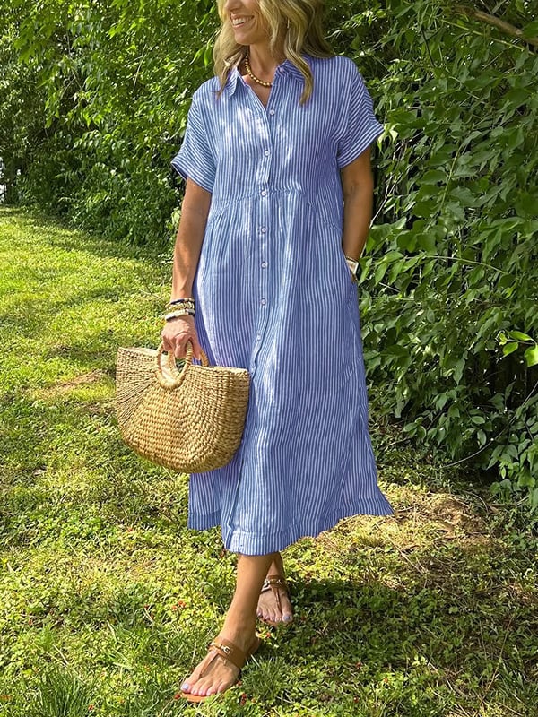 Women's Button Up Midi Dress  Woven Fabric Collared Neckline