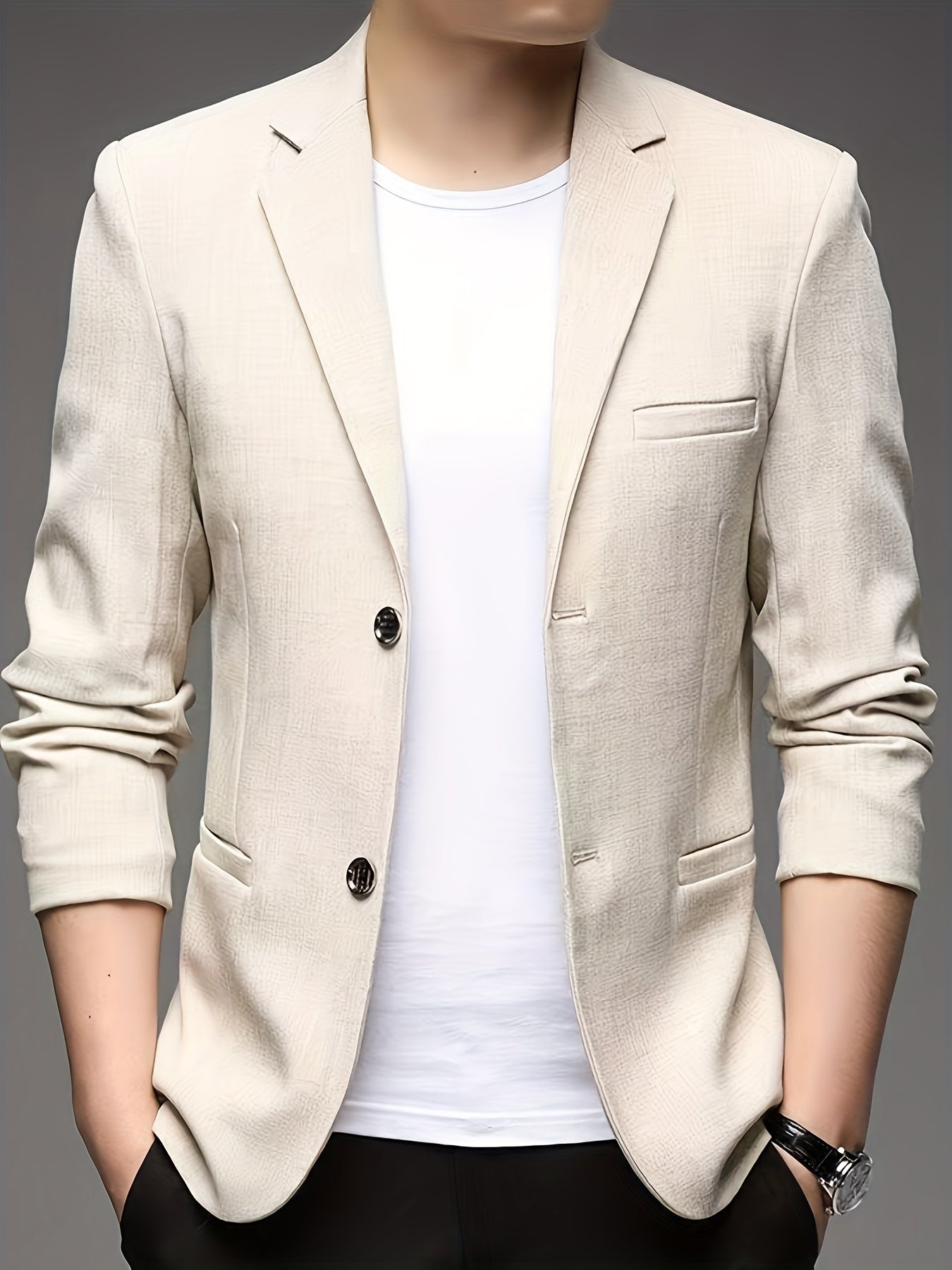 Men's Textured Suit Jacket Lapel Collar Regular Fit