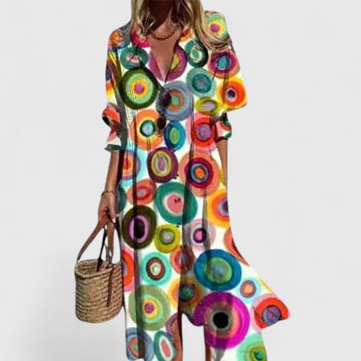 Women's Midi Dress Cotton Bohemian Print Short Sleeve