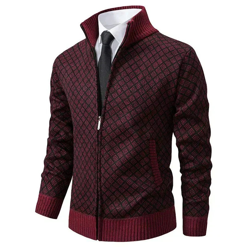 Men's Textured Zip Jacket Stand Collar Fitted