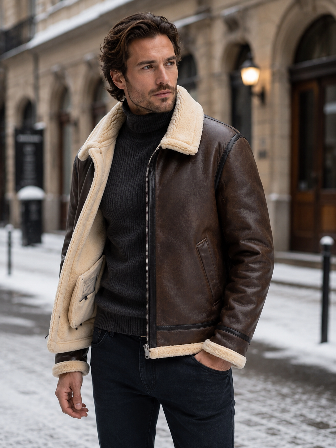 Cedric | Men's Classic Aviator Jacket with Faux-Shearling Lining - original photo 1