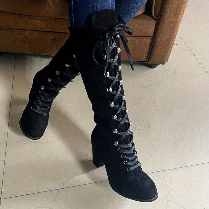 Vivienne | Women's Lace-Up Knee-High Block-Heel Boots