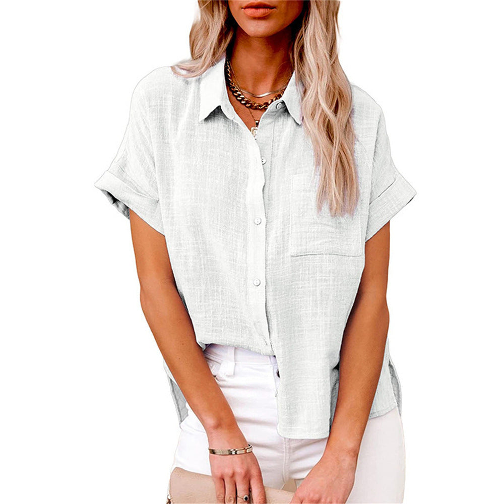 Women's Button Down Shirt Woven Fabric Short Sleeve Collar