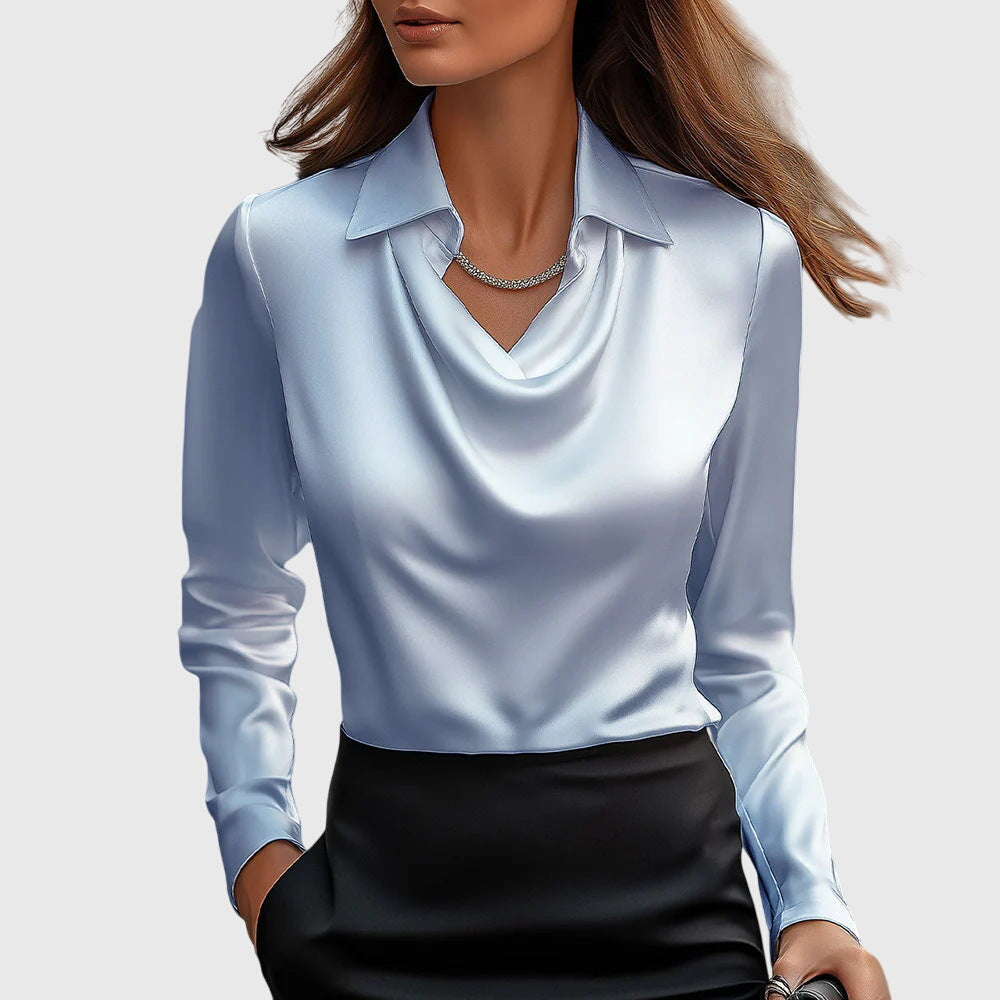 Women's Blouse Satin Cowl Neck Long Sleeve