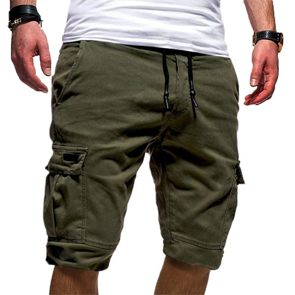 Men's Cargo Shorts Cotton Drawstring Waist Flap Pocket Relaxed Fit
