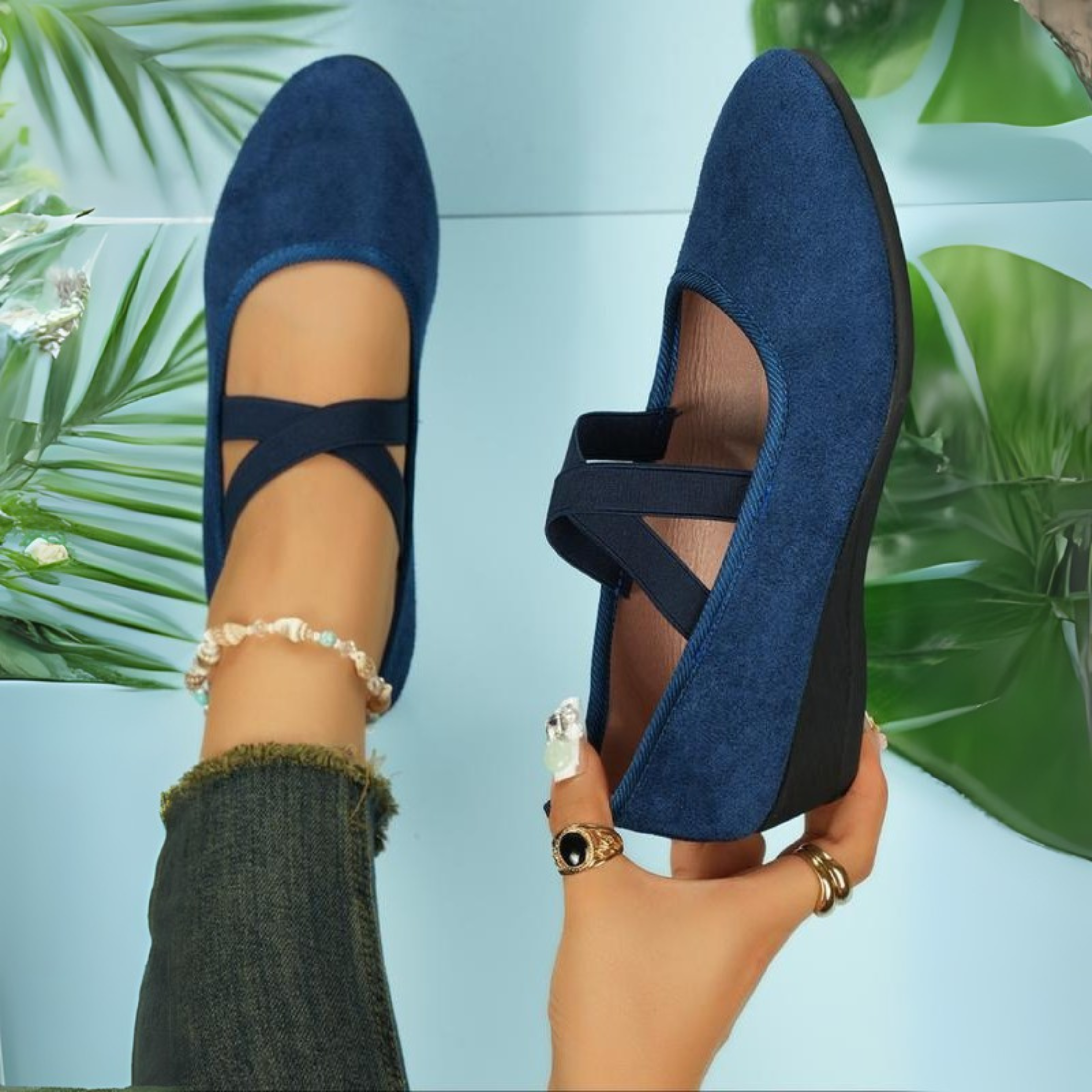 Closed Toe Wedge Ballerina Shoes Women Faux Leather Slip On Cushioned