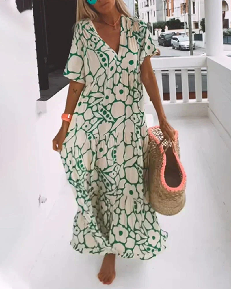 Women's Maxi Dress Woven Fabric V Neck Flutter Sleeve Relaxed Fit