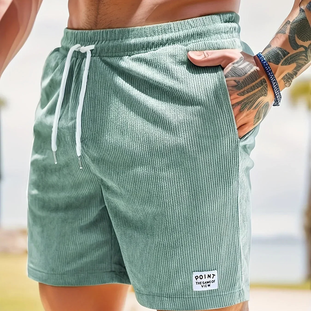 Men's Ribbed Shorts Corduroy Drawstring Waist Side Pockets Casual