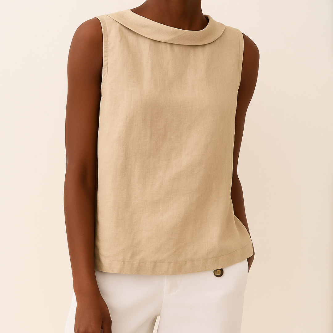 Women's Sleeveless Top Roll Collar Linen Fabric Relaxed Fit Casual