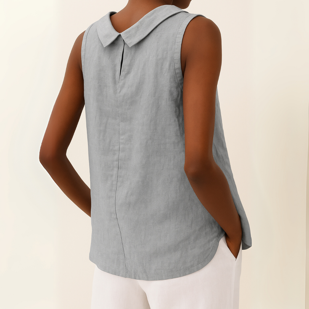 Women's Sleeveless Top Roll Collar Linen Fabric Relaxed Fit Casual