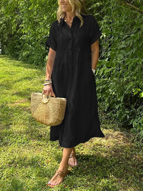 Women's Button Up Midi Dress  Woven Fabric Collared Neckline