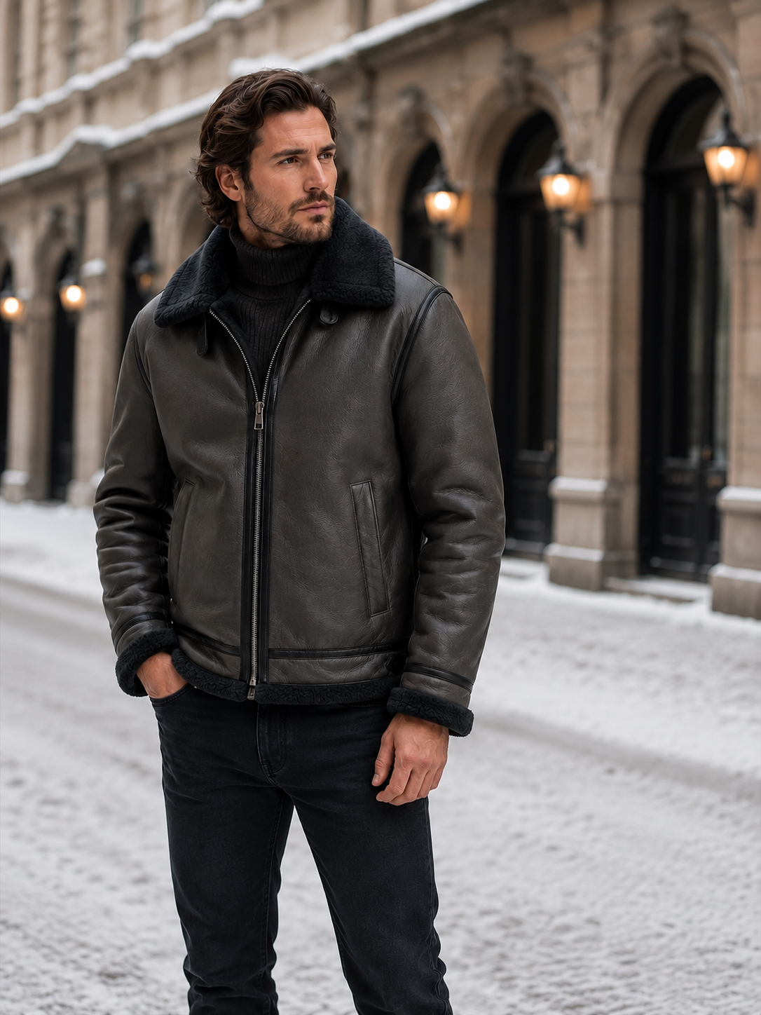 Cedric | Men's Classic Aviator Jacket with Faux-Shearling Lining - original photo 6