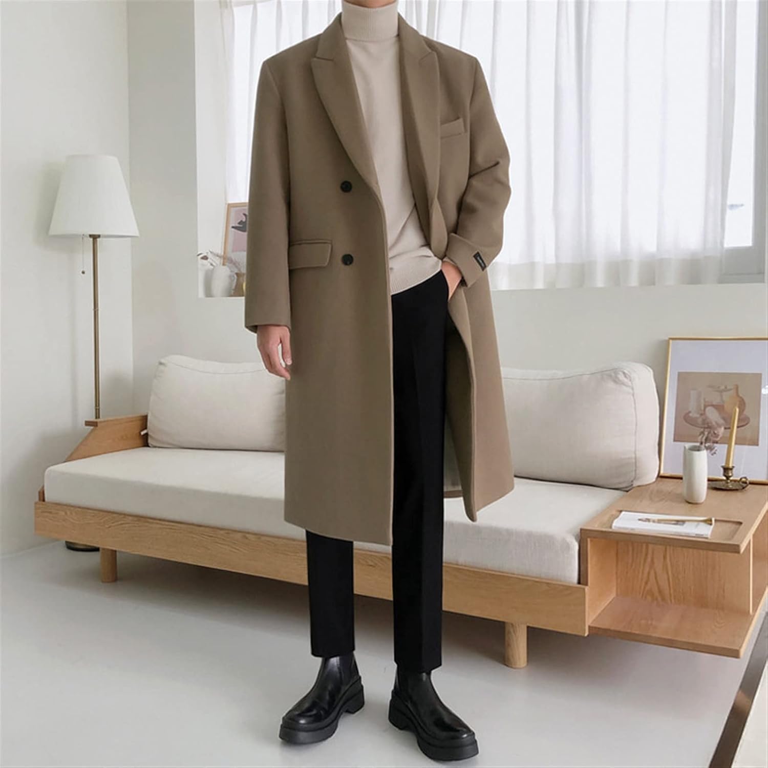 Armand / Men’s Double-Breasted Overcoat with Notched Lapel