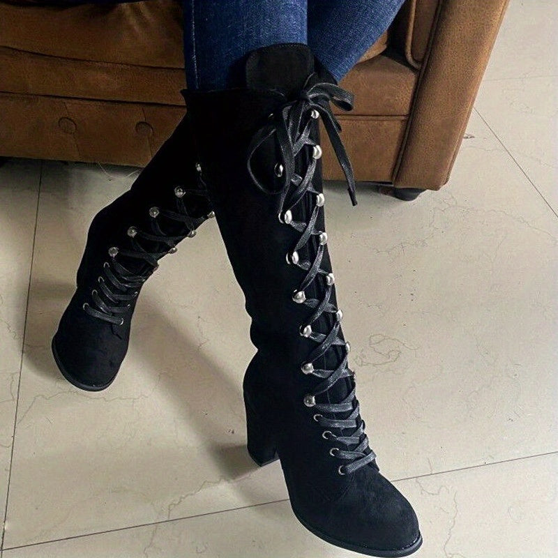 Vivienne | Women's Lace-Up Knee-High Block-Heel Boots