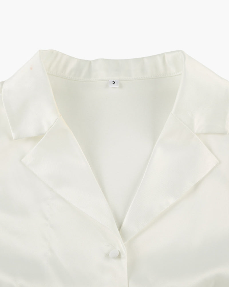 Pearl / Satin Co-Ord Set with Blouse & A-Line Midi Skirt