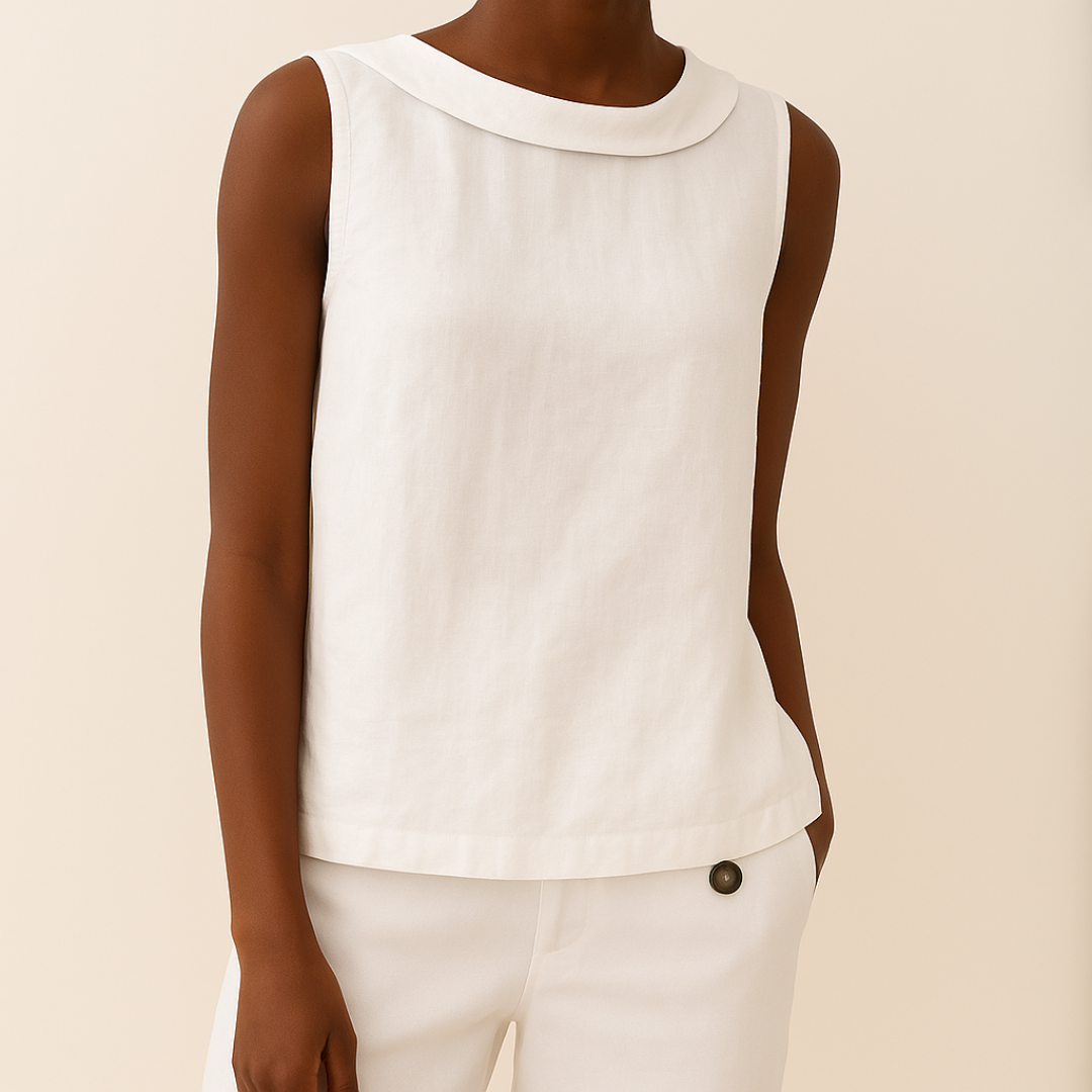 Women's Sleeveless Top Roll Collar Linen Fabric Relaxed Fit Casual