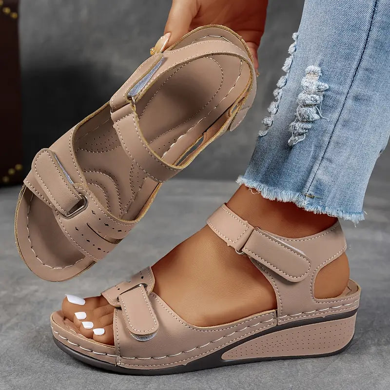 Wedge Heel Orthopedic Sandals Women Faux Leather Cushioned Insole