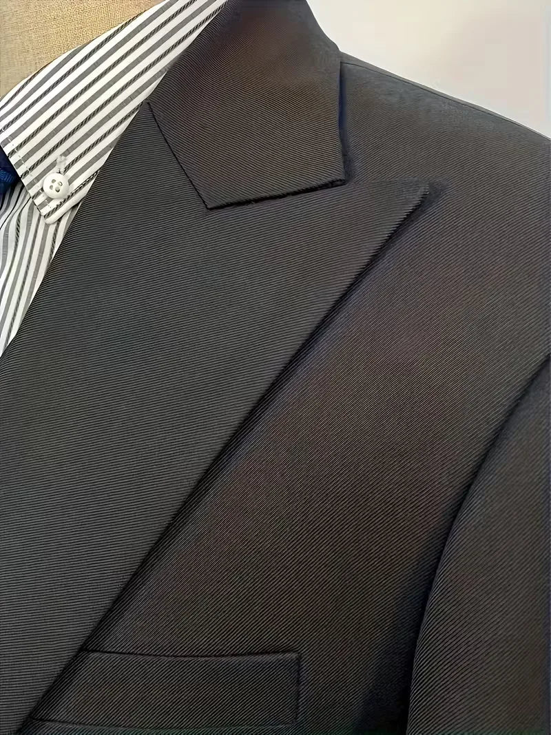 Men's Three Piece Suit Woven Fabric Peak Lapel Double Breasted Waistcoat