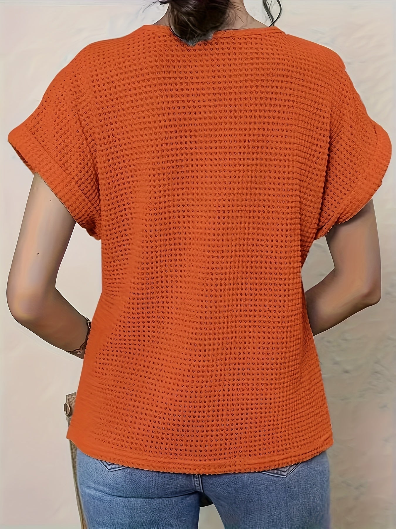 Women's Crochet Blouse Woven Fabric Short Sleeve Round Neck