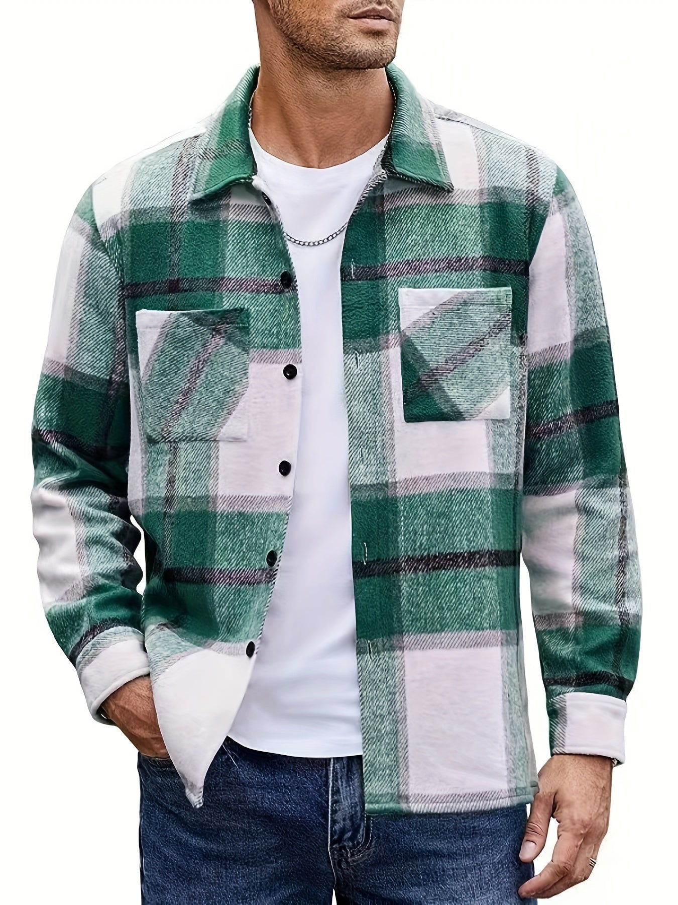 Men's Plaid Polo Lapel Collar Long Sleeve