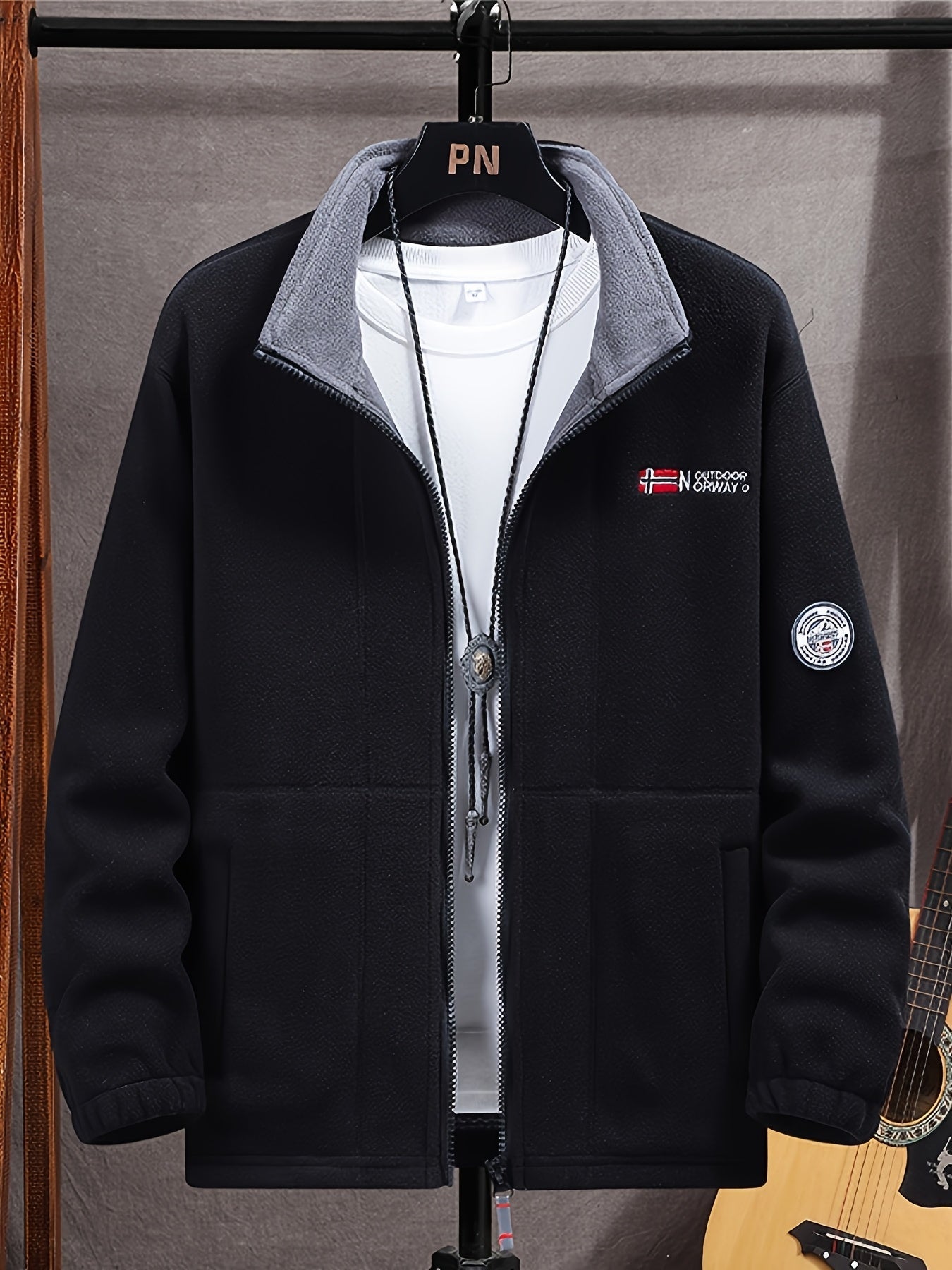 Julius / Men’s Fleece Zip Jacket with High Collar