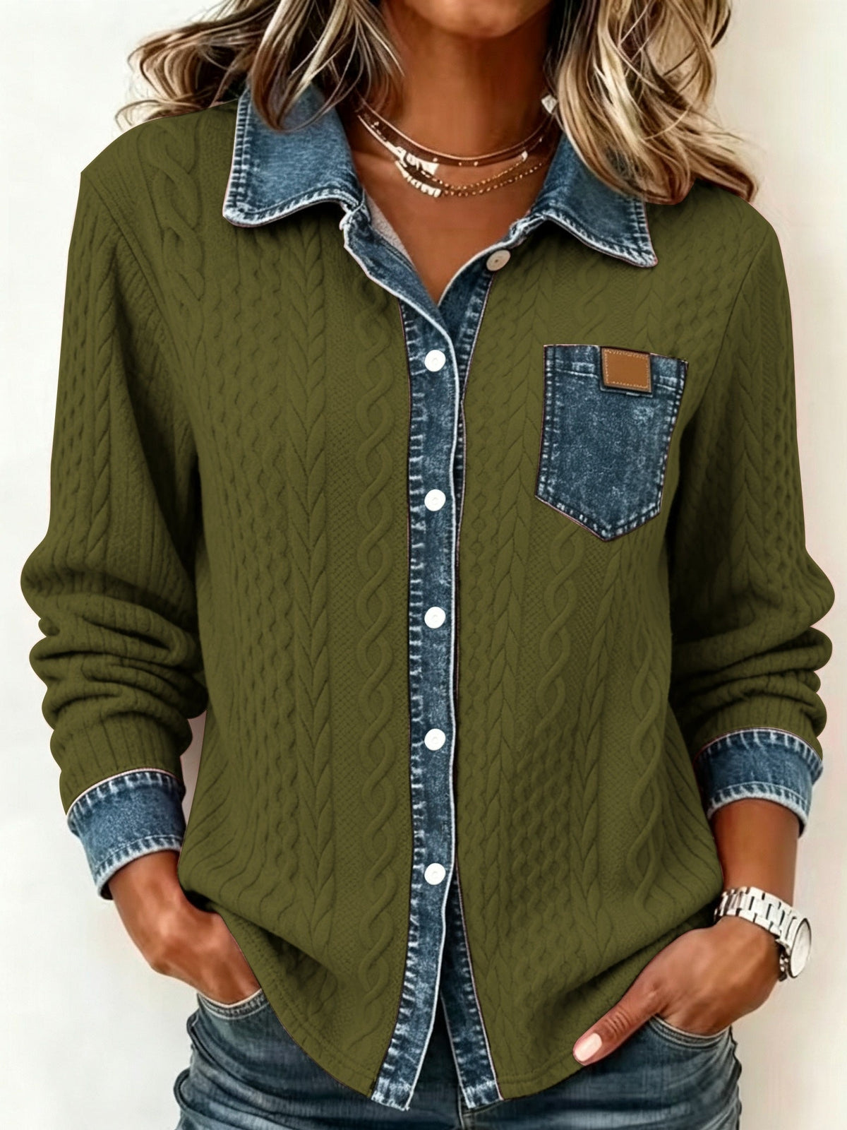 Tabitha | Women's Textured Contrast Button Cardigan