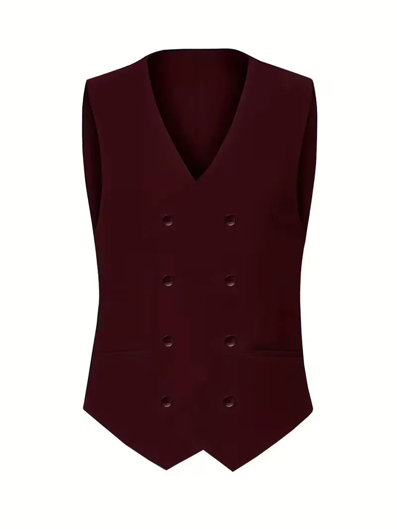 Men's Three Piece Suit Woven Fabric Peak Lapel Double Breasted Waistcoat