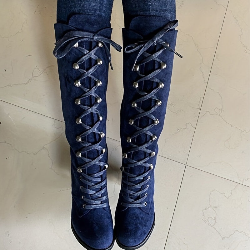 Vivienne | Women's Lace-Up Knee-High Block-Heel Boots