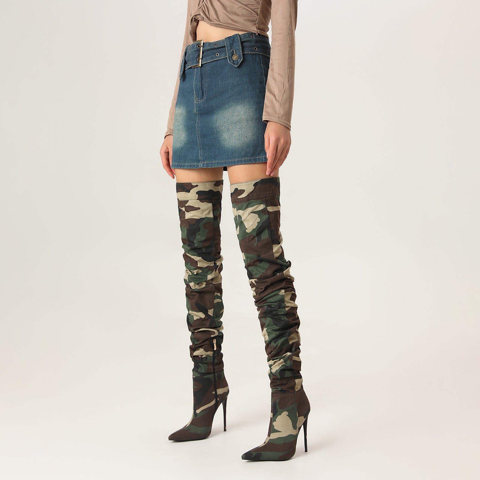 Knee-High Boots in Denim