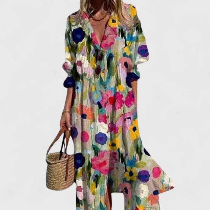 Women's Midi Dress Cotton Bohemian Print Short Sleeve