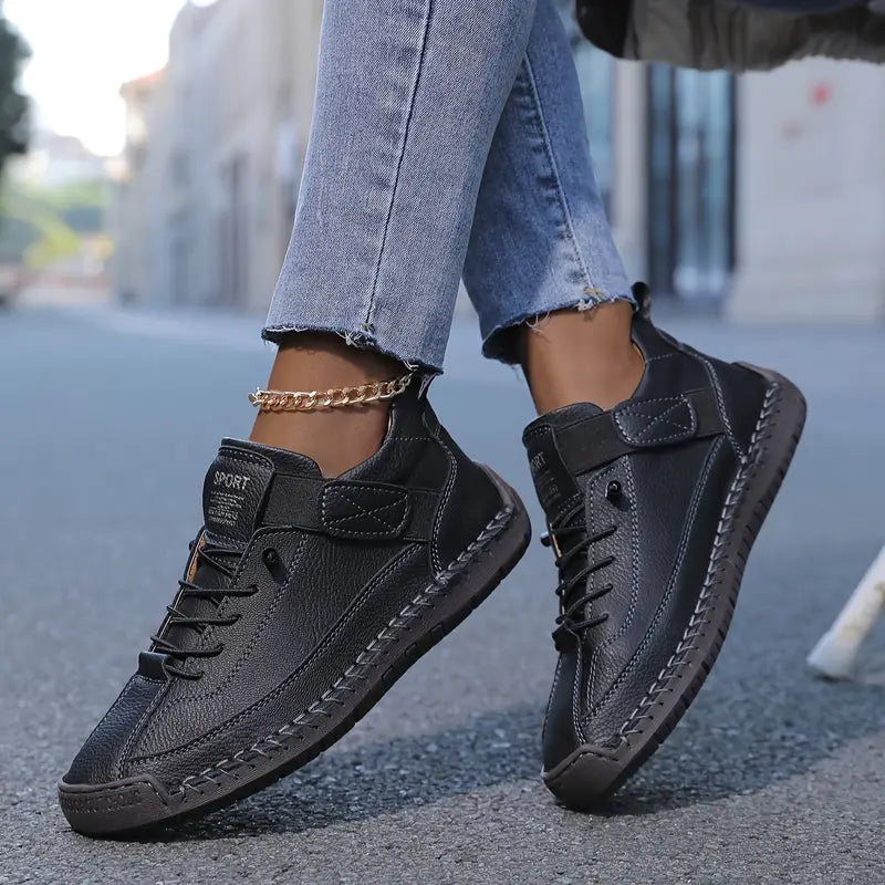 Women Sneaker Leather Slip On Cushioned Wide Fit