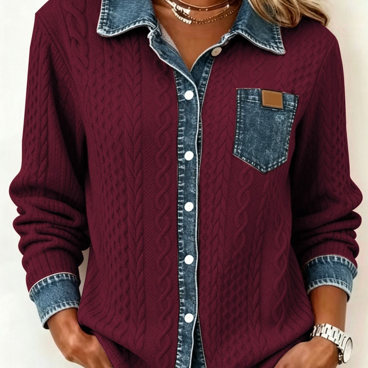Tabitha | Women's Textured Contrast Button Cardigan