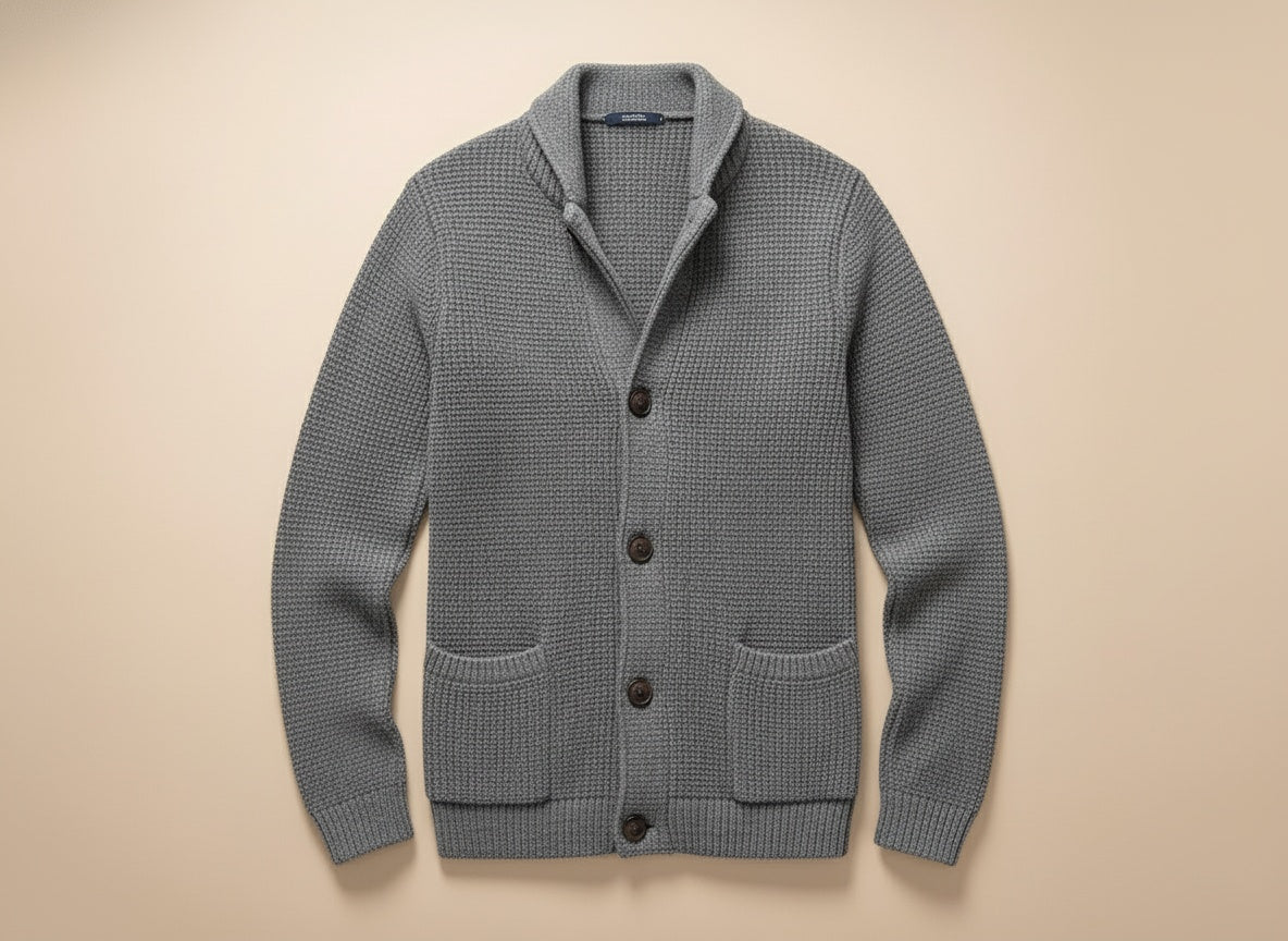Xavi / Men’s Wool Knit Cardigan with Button Closure and Patch Pockets