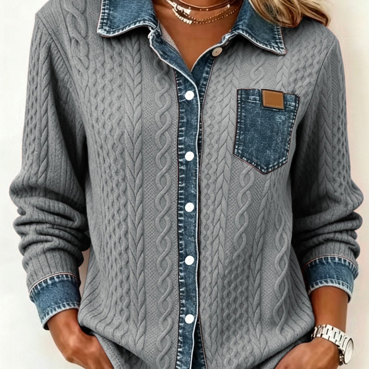 Tabitha | Women's Textured Contrast Button Cardigan