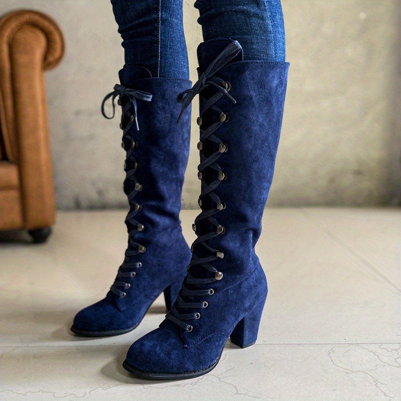 Vivienne | Women's Lace-Up Knee-High Block-Heel Boots