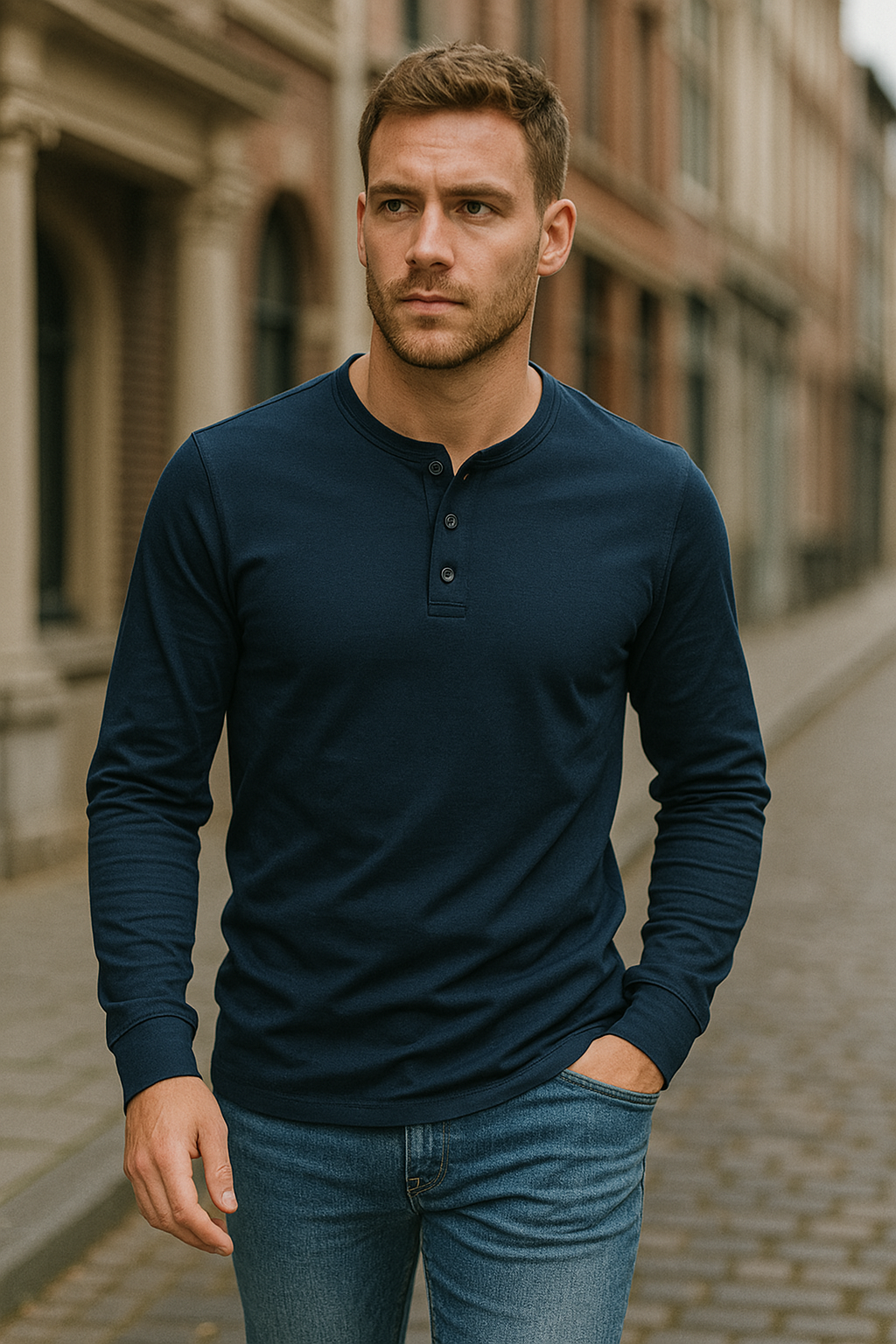 Lachlan | Men's Long-Sleeve Henley Shirt with Button Placket – original product photograph 9