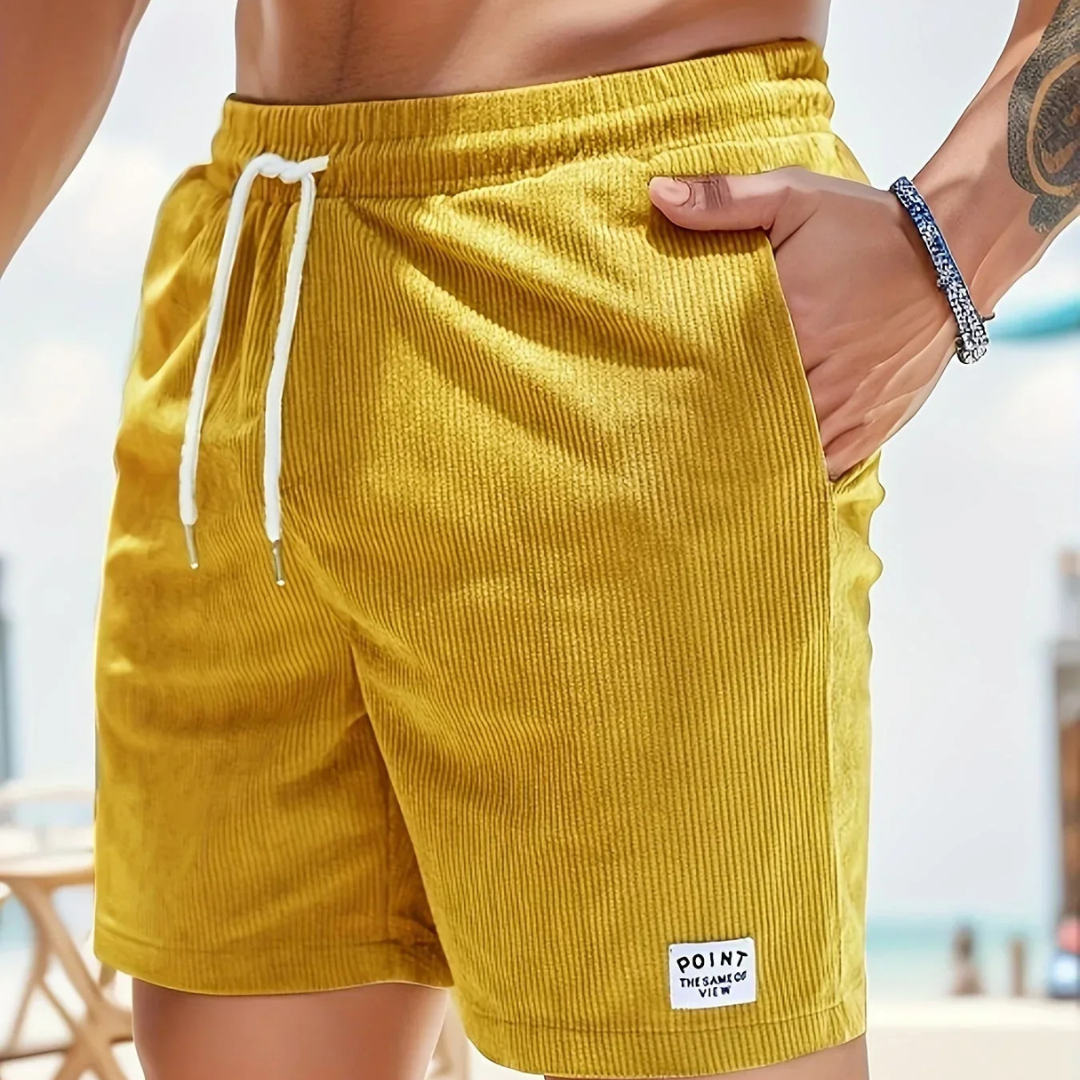 Men's Ribbed Shorts Corduroy Drawstring Waist Side Pockets Casual