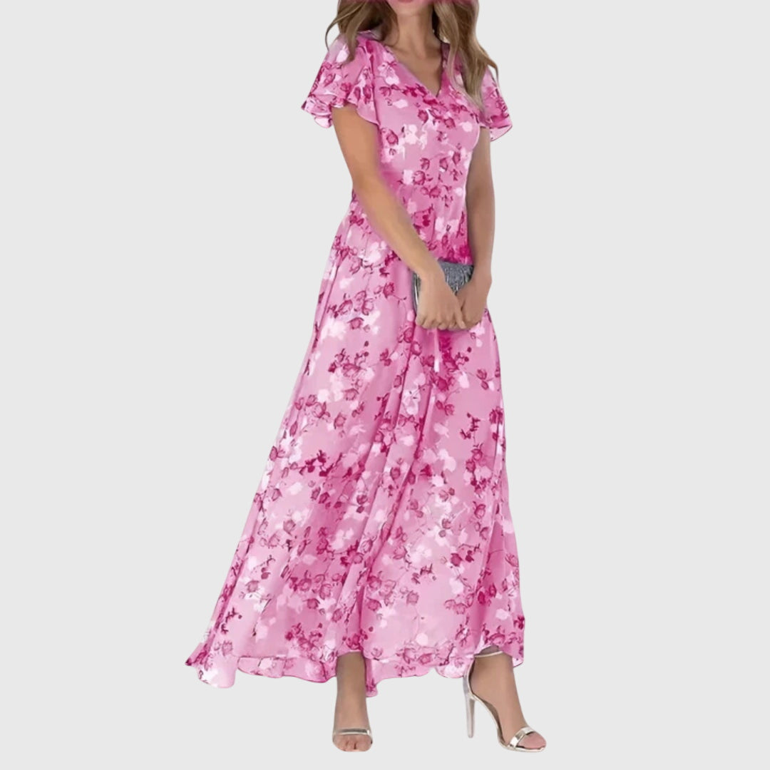 Women's Midi Dress Cotton Floral Print Short Sleeve