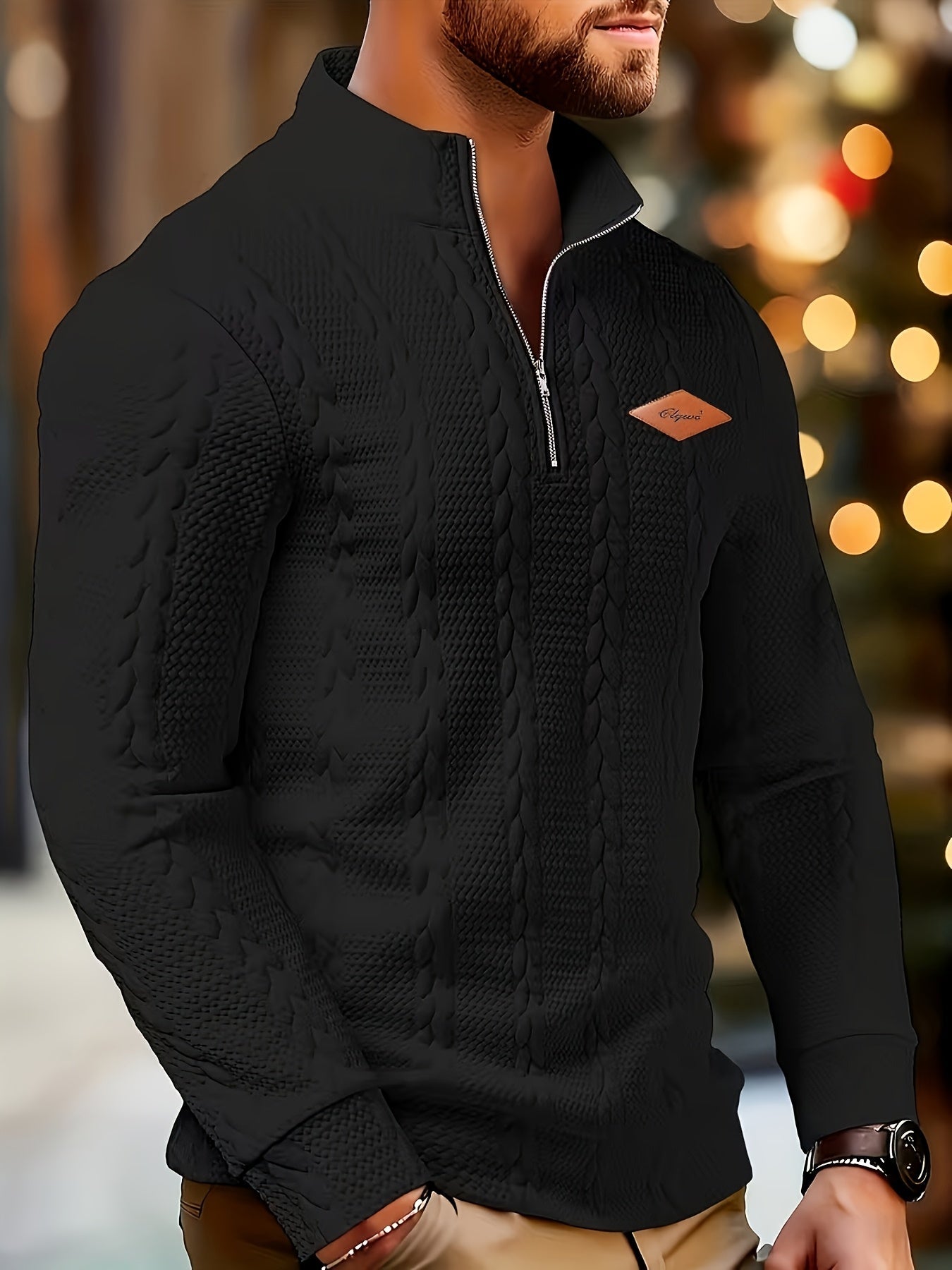 Men's Zip Knit Sweater Crew Neck Regular Fit