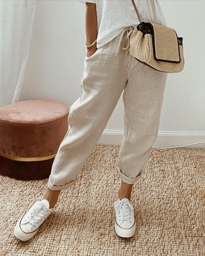 Women's Pants Cotton Blend High Waist Adjustable