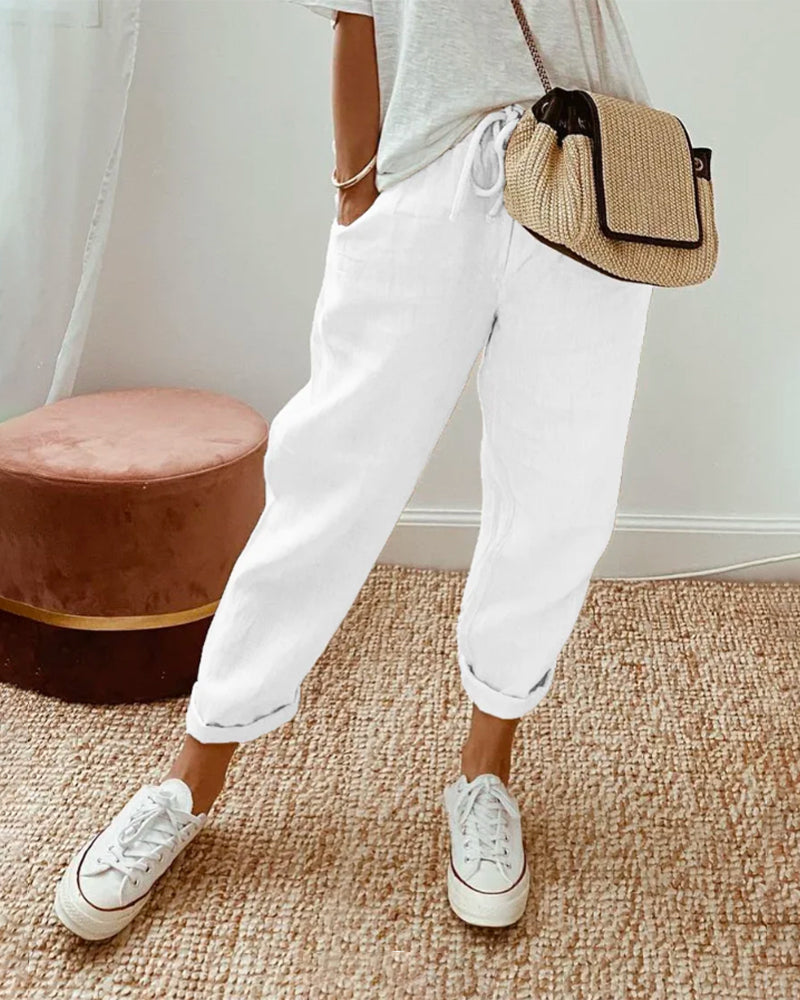 Women's Pants Cotton Blend High Waist Adjustable