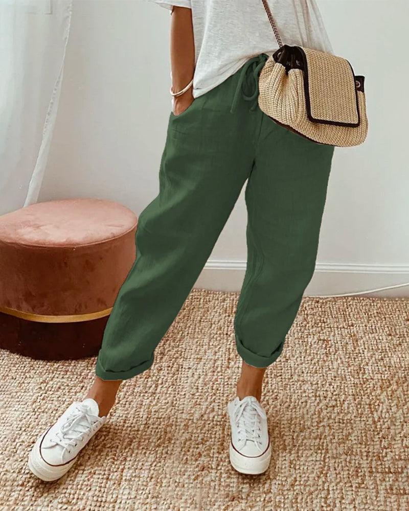 Women's Pants Cotton Blend High Waist Adjustable