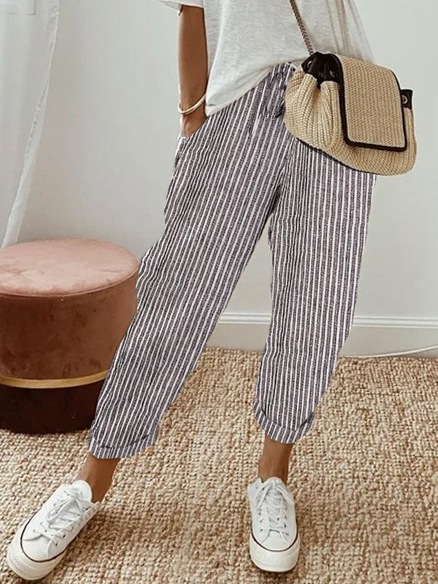 Women's Pants Cotton Blend High Waist Adjustable