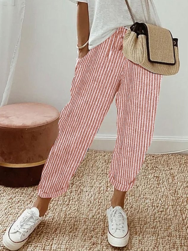 Women's Pants Cotton Blend High Waist Adjustable