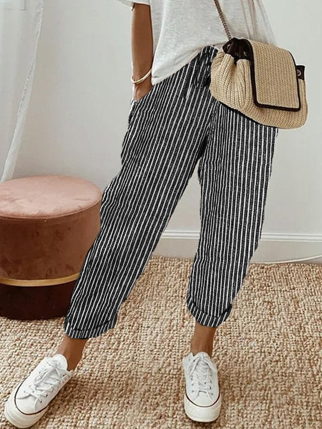 Women's Pants Cotton Blend High Waist Adjustable